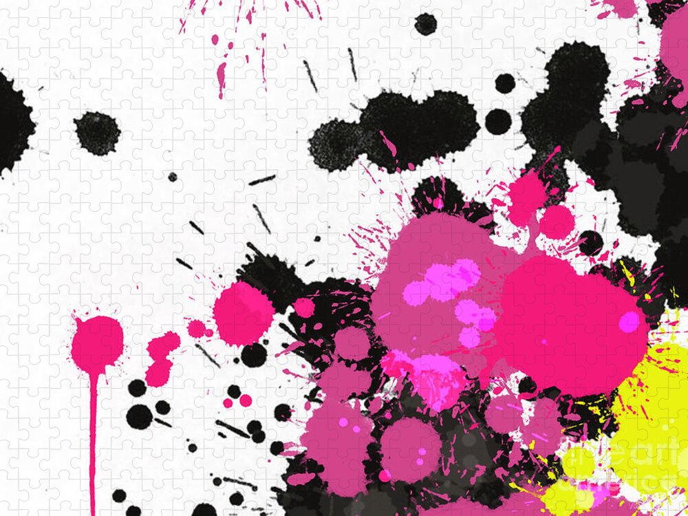 Pink Splatter Jigsaw Puzzle featuring the painting Pink Splatter by Go Van Kampen