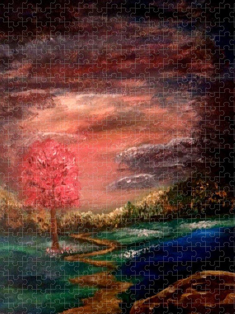 Christian Jigsaw Puzzle featuring the painting Pink Tree by Brenda Kay Deyo