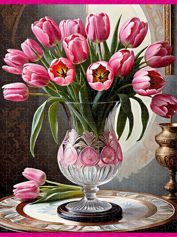 Bouquet Jigsaw Puzzle featuring the digital art Pink Tulips by Greg Joens
