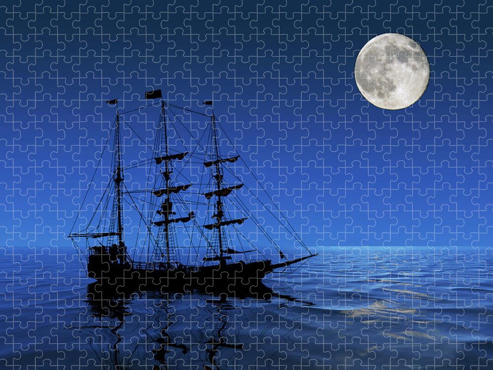 Ship Jigsaw Puzzle featuring the photograph Pirate Ship In The Moonlight by Shane Bechler