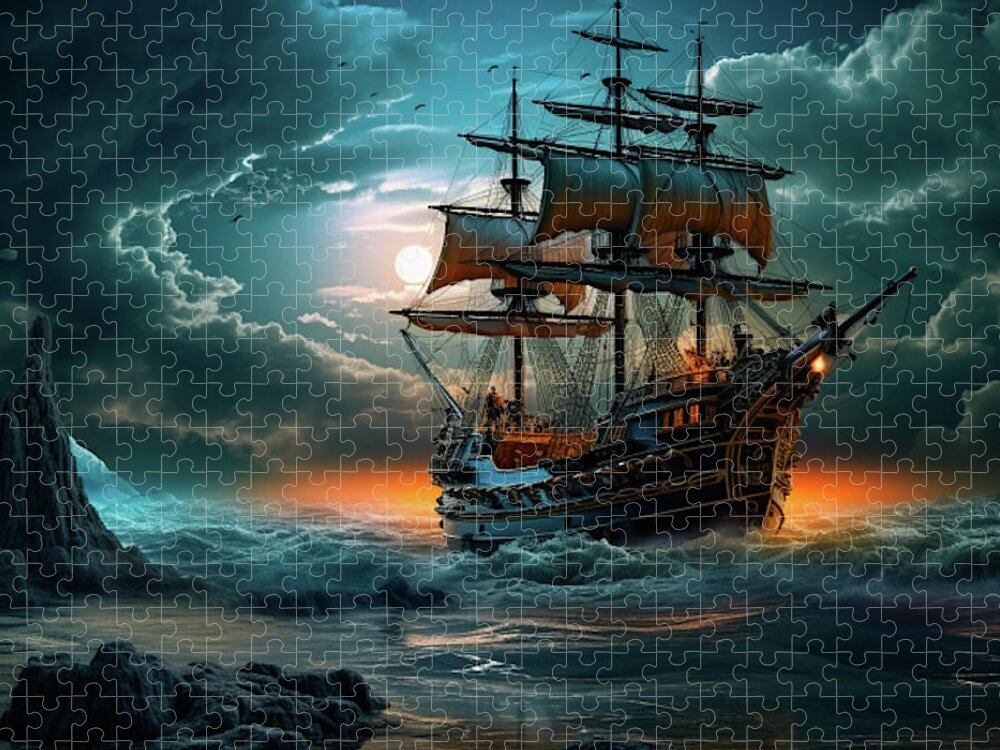 Pirates Jigsaw Puzzle featuring the digital art Pirates Cove by Michael Rucker