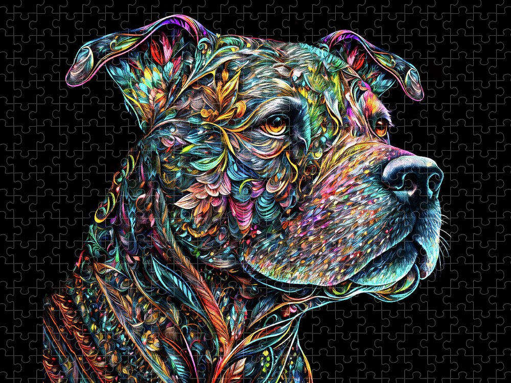 Pit Bulls Jigsaw Puzzle featuring the digital art Pit Bull Terrier Portrait by Peggy Collins