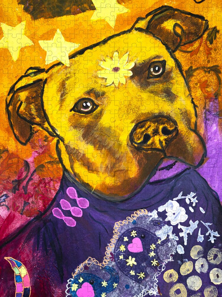 Pitbull in Orange and Purple Jigsaw Puzzle by Kate Benzin - Pixels