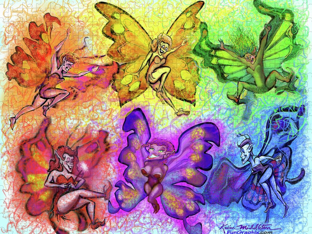 Pixie Jigsaw Puzzle featuring the digital art Pixie Party by Kevin Middleton