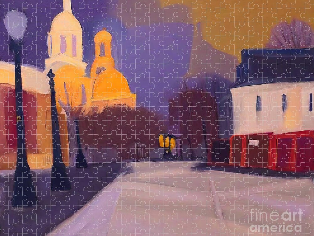Square Jigsaw Puzzle featuring the painting Place du tetre Paris Painting square sacre coeur colors ezel eve by N Akkash