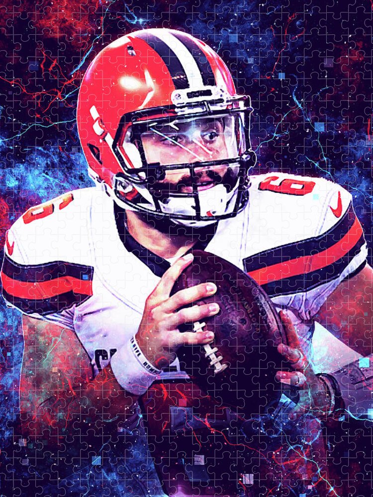 Player Jigsaw Puzzle featuring the digital art Player NFL Cleveland Browns Player Baker Mayfield Baker Mayfield Baker Mayfield Bakermayfield Baker by Wrenn Huber