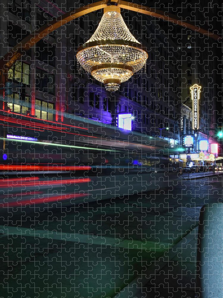 Color Image Jigsaw Puzzle featuring the photograph Playhouse Square Cleveland at Night by Paul Giglia
