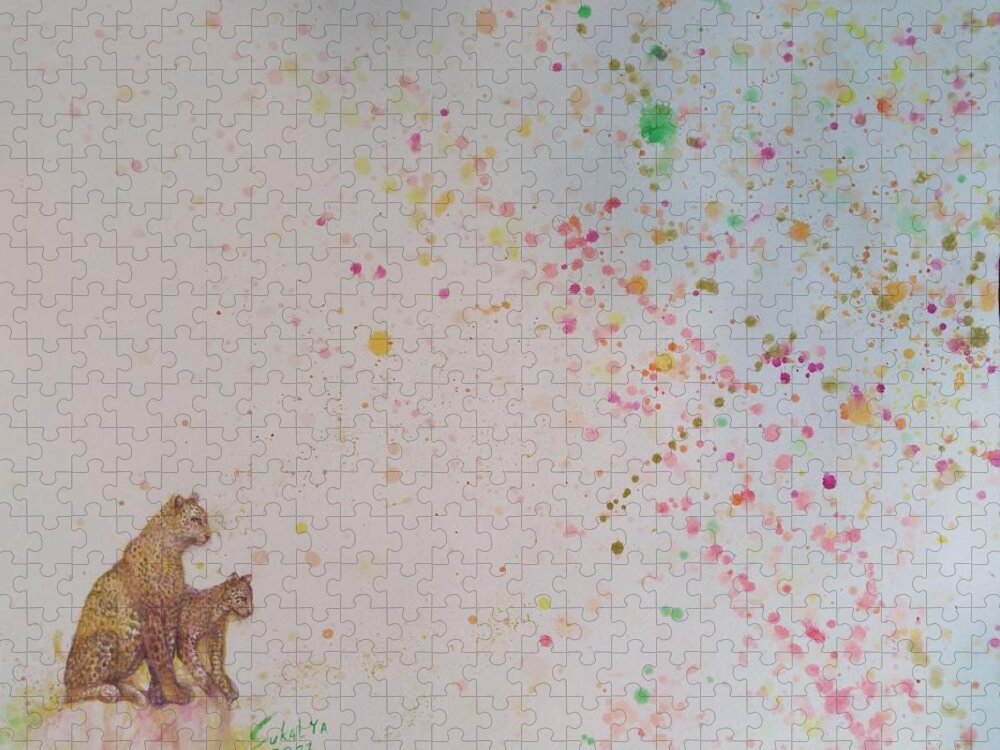Leopard Jigsaw Puzzle featuring the painting Playing In Abstract #6 by Sukalya Chearanantana