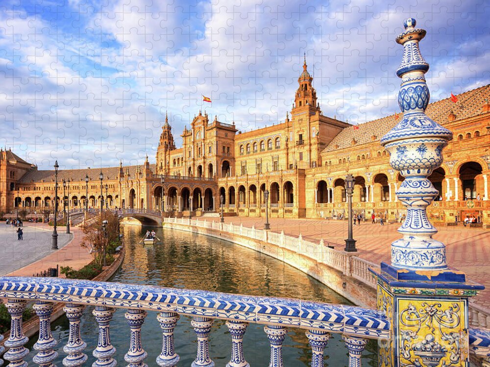 Seville Jigsaw Puzzle featuring the photograph Plaza de Espana in Seville by Delphimages Photo Creations