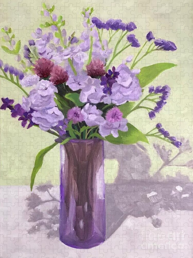 Flower Jigsaw Puzzle featuring the painting Pleasure of Purple by Anne Marie Brown