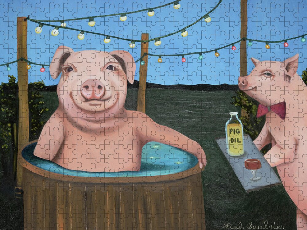 Pleasure Pig Jigsaw Puzzle featuring the painting Pleasure Pig by Leah Saulnier The Painting Maniac