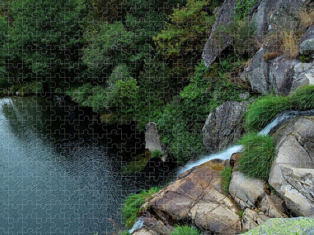 Waterfall Jigsaw Puzzle featuring the photograph Poco Negro waterfall from above in Carvalhais 3 by Angelo DeVal