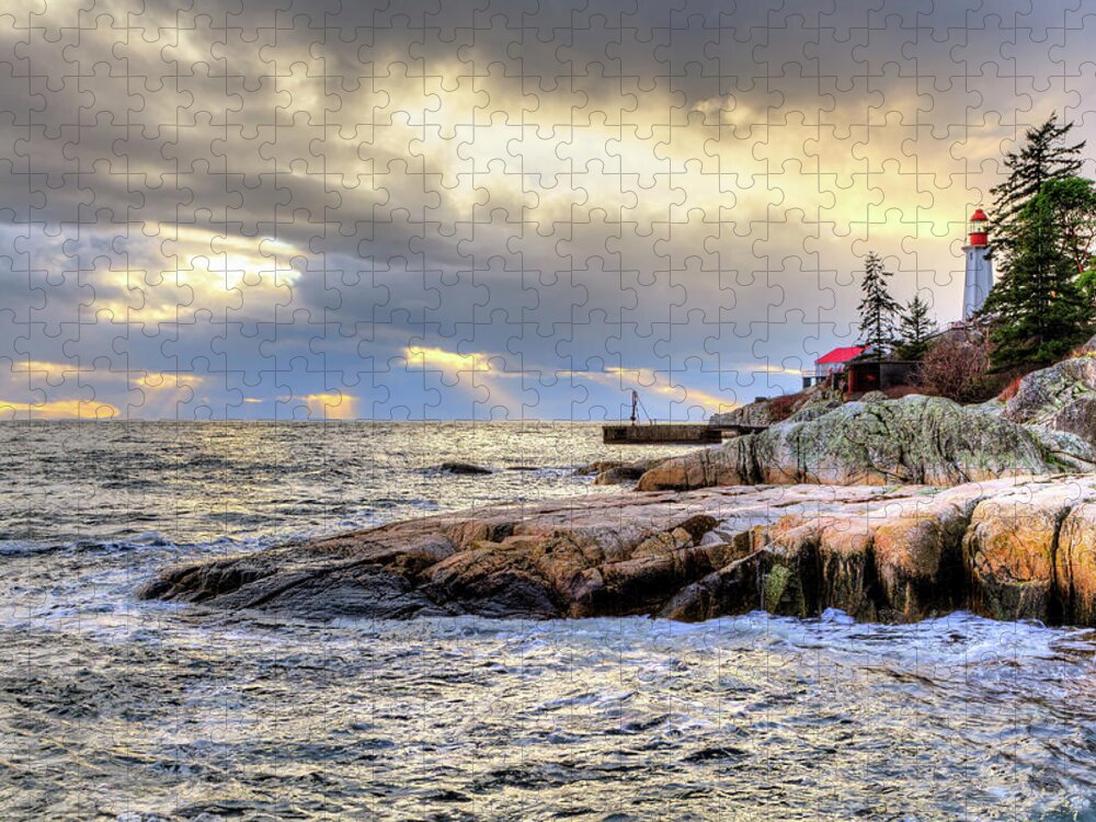 Lighthouse Park Jigsaw Puzzle featuring the photograph Point Atkinson Lighthouse at Dusk by HawkEye Media