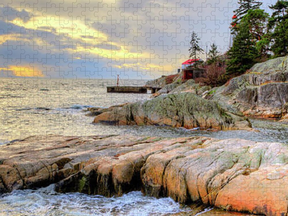 Lighthouse Park Jigsaw Puzzle featuring the photograph Point Atkinson Lighthouse at Dusk Panoramic by HawkEye Media