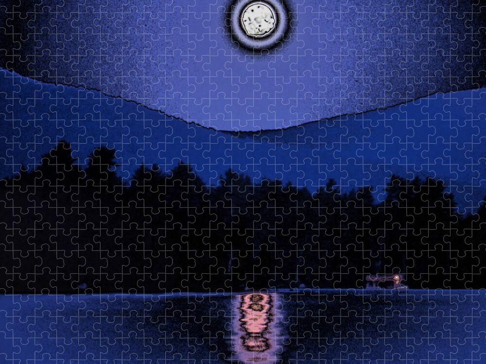 Moon Jigsaw Puzzle featuring the digital art Polished Moon Over Lake by Russel Considine
