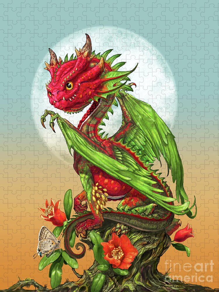 Pomegranate Jigsaw Puzzle featuring the digital art Pomegranate Dragon by Stanley Morrison