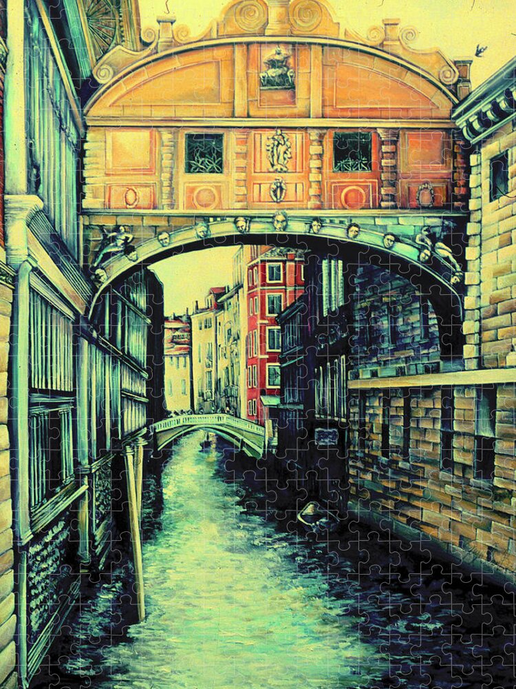 Gaye Elise Beda Jigsaw Puzzle featuring the painting Ponte dei Sospiri by Gaye Elise Beda