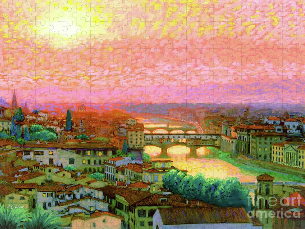 Italy Jigsaw Puzzle featuring the painting Ponte Vecchio Sunset Florence by Jane Small
