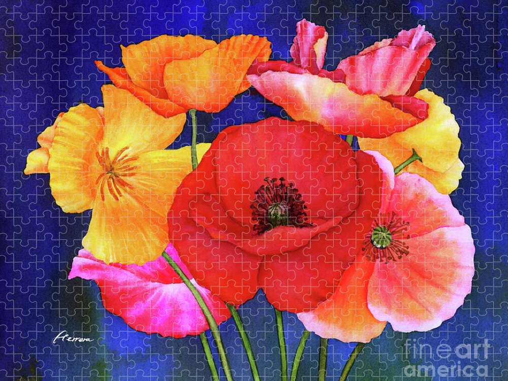Poppy Jigsaw Puzzle featuring the painting Poppies by Hailey E Herrera
