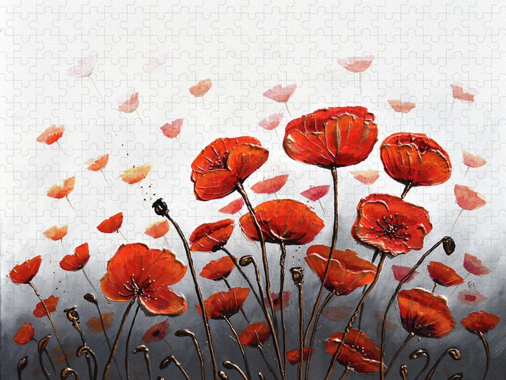 Red Poppies Jigsaw Puzzle featuring the painting Poppy Summer Delight by Amanda Dagg