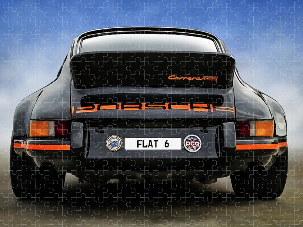 Black Jigsaw Puzzle featuring the digital art Porsche Carrera RSR by Douglas Pittman