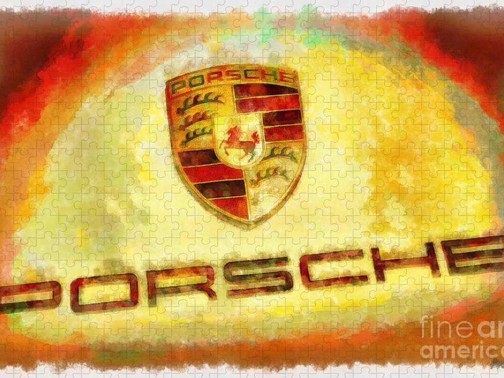 Porsche Badge Jigsaw Puzzle featuring the photograph Porsche Hood Ornament in abstract colors by Stefano Senise