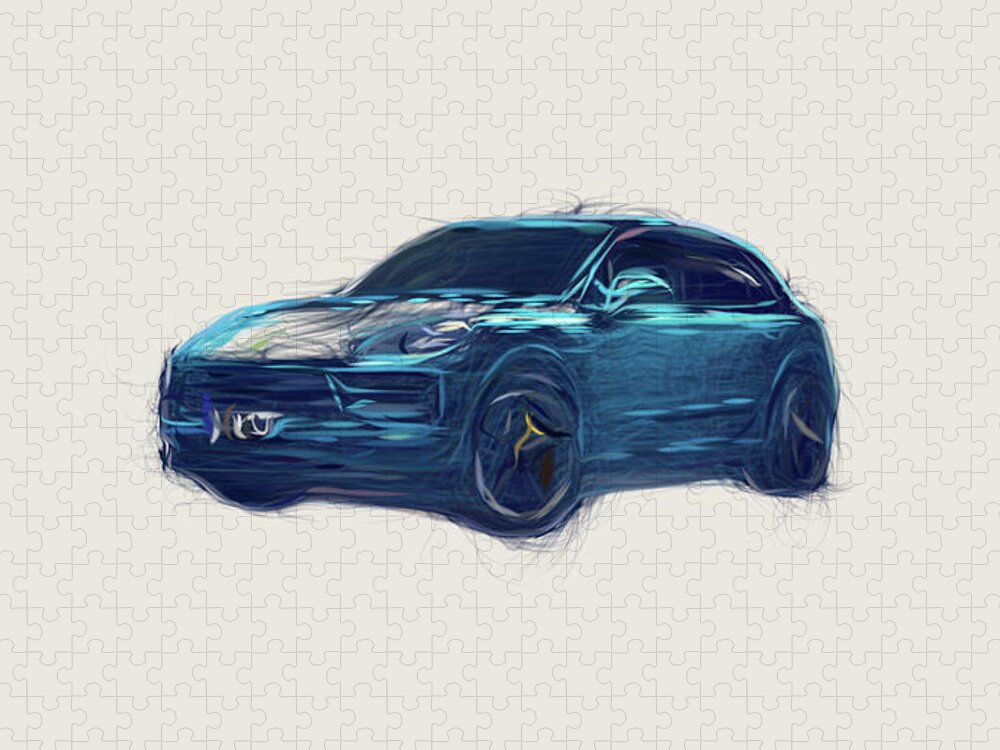 Porsche Jigsaw Puzzle featuring the digital art Porsche Macan S Car Drawing by CarsToon Concept