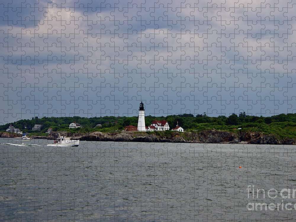 Portland Jigsaw Puzzle featuring the pyrography Portland Headlight by Annamaria Frost