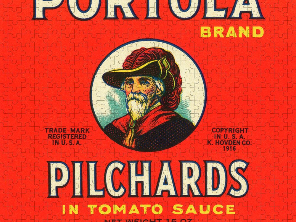 Vintage Jigsaw Puzzle featuring the drawing Portola Brand Pilchards by Vintage Food Labels