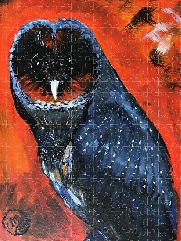 Barn Owl Jigsaw Puzzle featuring the painting Portrait of a Black Barn Owl by Eileen Backman