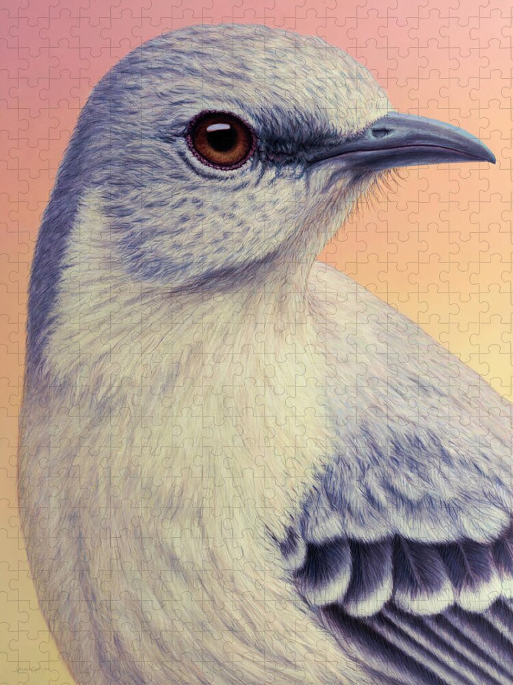 Mockingbird Jigsaw Puzzle featuring the painting Portrait of a Mockingbird by James W Johnson