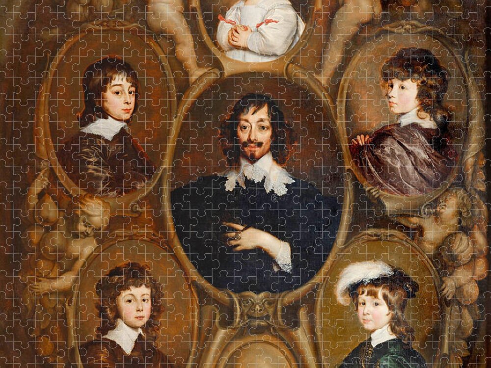 Adriaen Hanneman Jigsaw Puzzle featuring the painting Portrait of Constantijn Huygens and his Five Children by Adriaen Hanneman