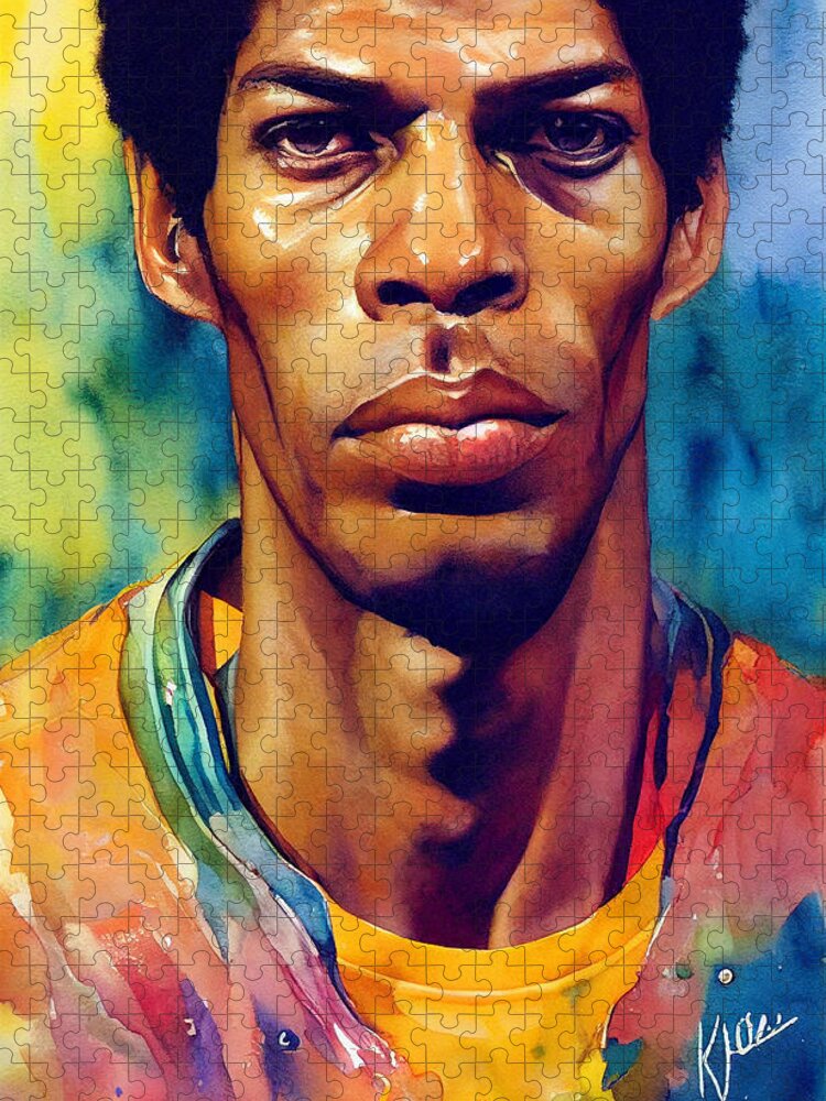 Portrait Of Kareem Abdul Jabbar  Extremely Detailed Décor Jigsaw Puzzle featuring the painting Portrait of Kareem Abdul Jabbar  extremely detailed w a043f64556376450a 35c3 645ebc bcbc by Celestial Images