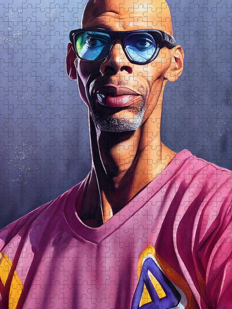 Portrait Of Kareem Abdul Jabbar  Extremely Detailed Décor Jigsaw Puzzle featuring the painting Portrait of Kareem Abdul Jabbar  extremely detailed w bcfc645d6455 a02645563 645d6455635 by Celestial Images