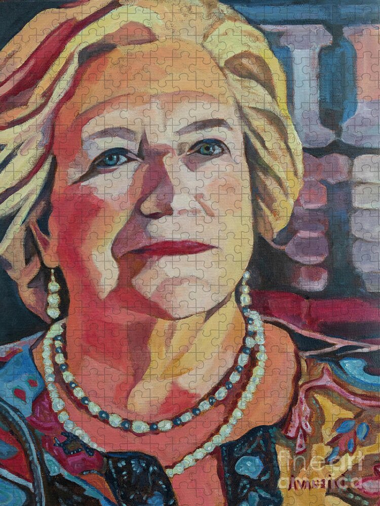 Portrait Of My Mother On Her 50th Wedding Aniversary Jigsaw Puzzle featuring the painting Portrait of my Mother by Pablo Avanzini