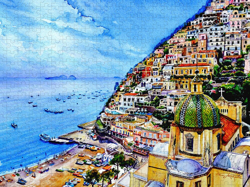 Positano Jigsaw Puzzle featuring the painting Positano by Hanne Lore Koehler