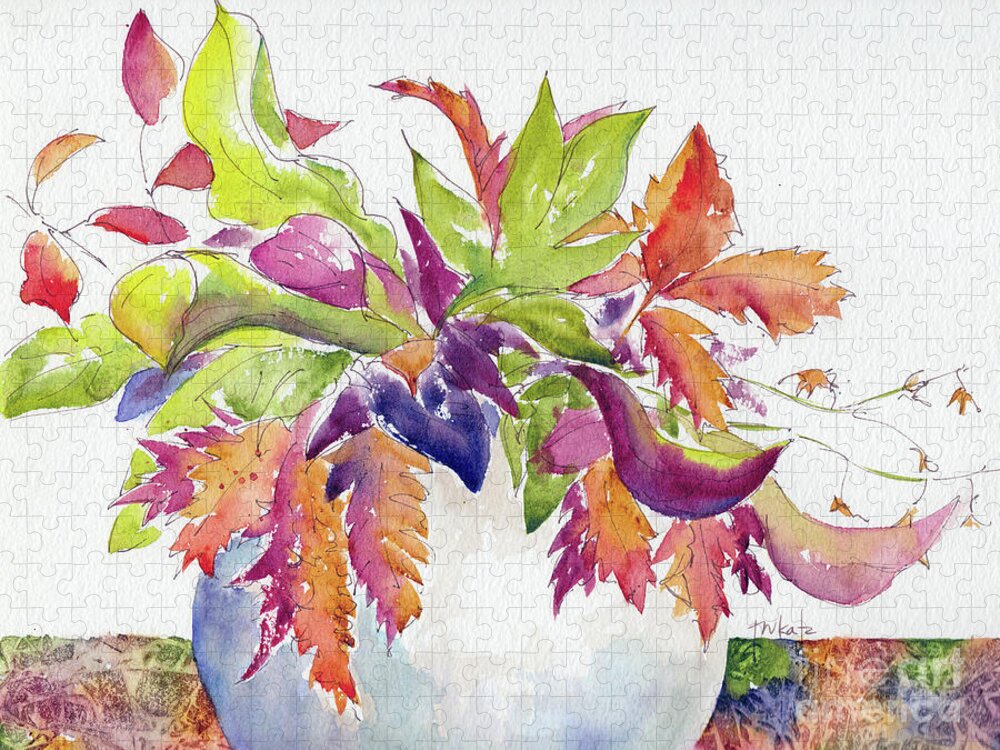 Impressionism Jigsaw Puzzle featuring the painting Potted Fall Foliage by Pat Katz