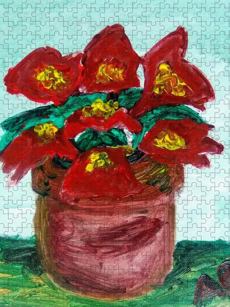Poinsettias Jigsaw Puzzle featuring the painting Potted Poinsettias by Andrew Blitman