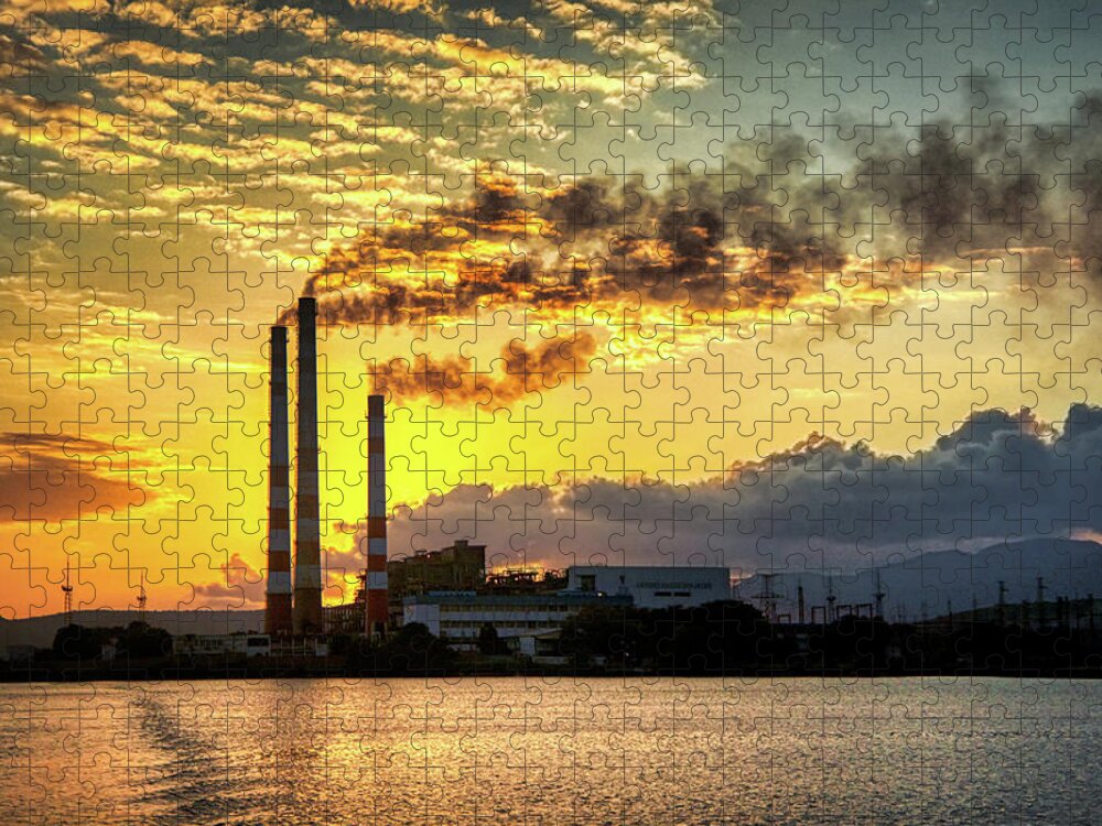 Clouds Jigsaw Puzzle featuring the photograph Power plant pollution by Micah Offman