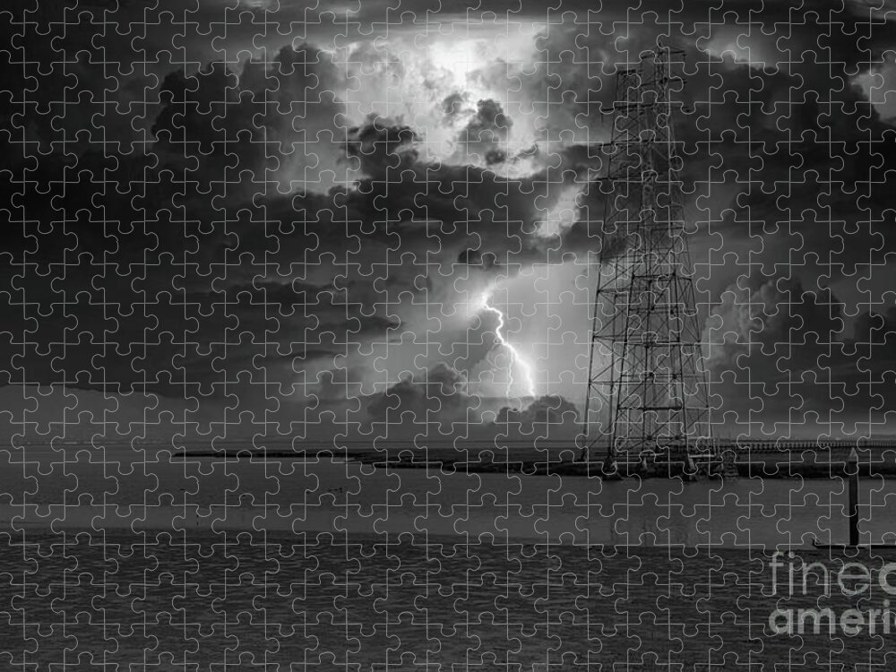 Powerlines Jigsaw Puzzle featuring the photograph Powerline Lightning Baylands California by Chuck Kuhn