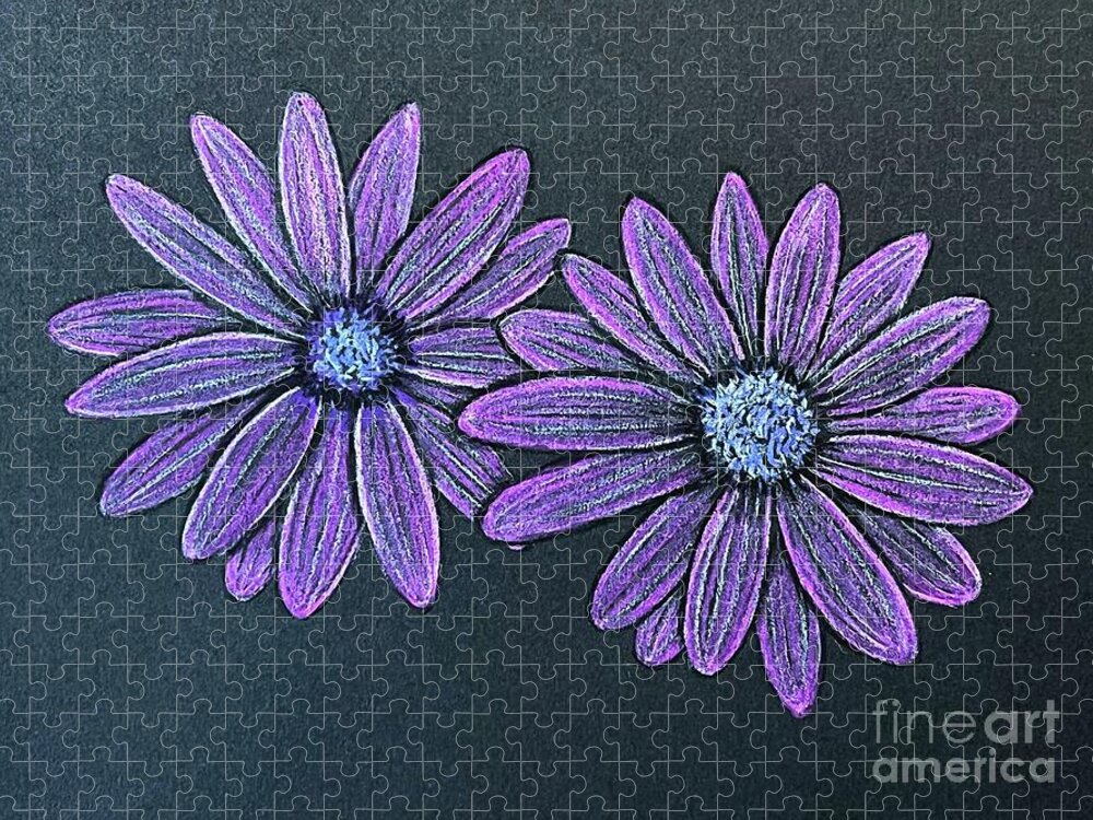  Jigsaw Puzzle featuring the digital art Practice Colored Pencil Daisies by Donna Mibus