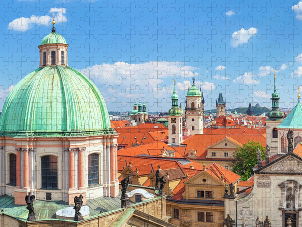 Prague Skyline Jigsaw Puzzle featuring the photograph Prague old town rooftops by Neale And Judith Clark