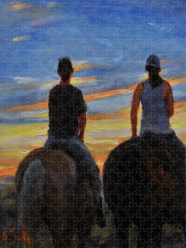 Horses Jigsaw Puzzle featuring the painting Prairie Girls by Ashlee Trcka