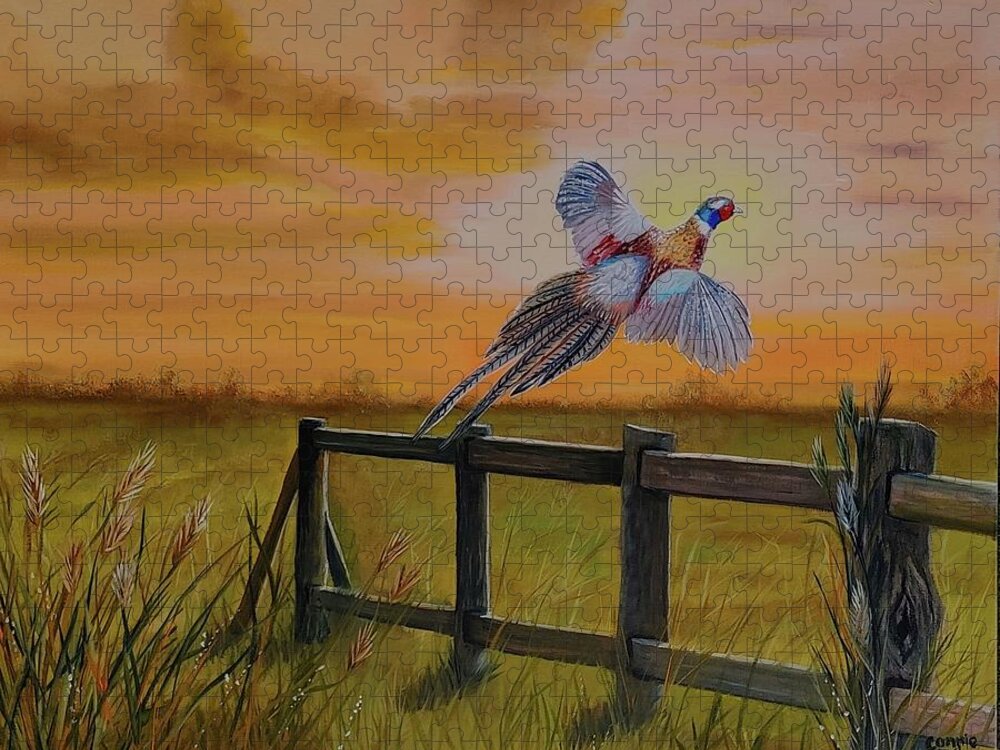 Pheasant Painting Jigsaw Puzzle featuring the painting Prairie Pheasant by Connie Rish