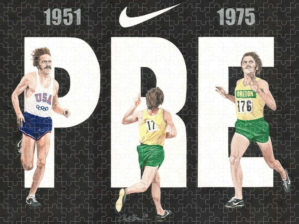 Steve Prefontaine Jigsaw Puzzle featuring the drawing PRE by Chris Brown