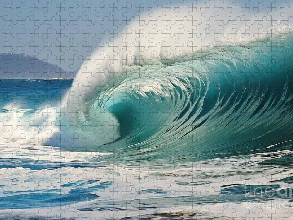 Bay Jigsaw Puzzle featuring the painting Premium Cresting Wave by N Akkash