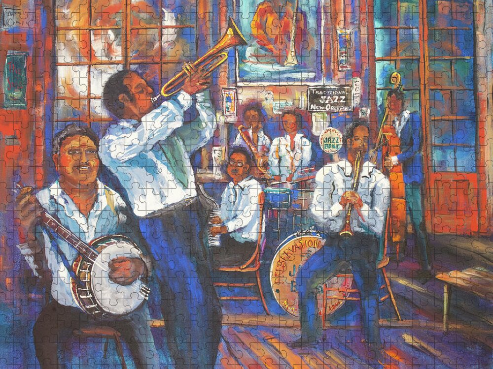 New Orleans Jazz Jigsaw Puzzle featuring the painting Preservation Jazz by Dianne Parks