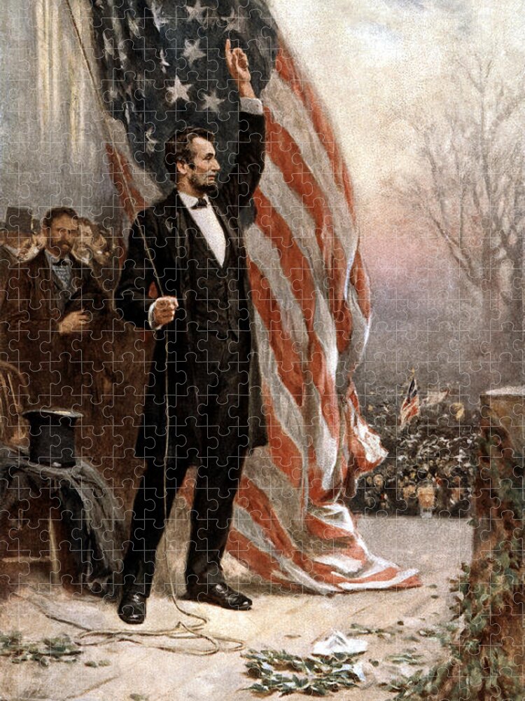 Abraham Lincoln Jigsaw Puzzle featuring the painting President Abraham Lincoln Giving A Speech by War Is Hell Store
