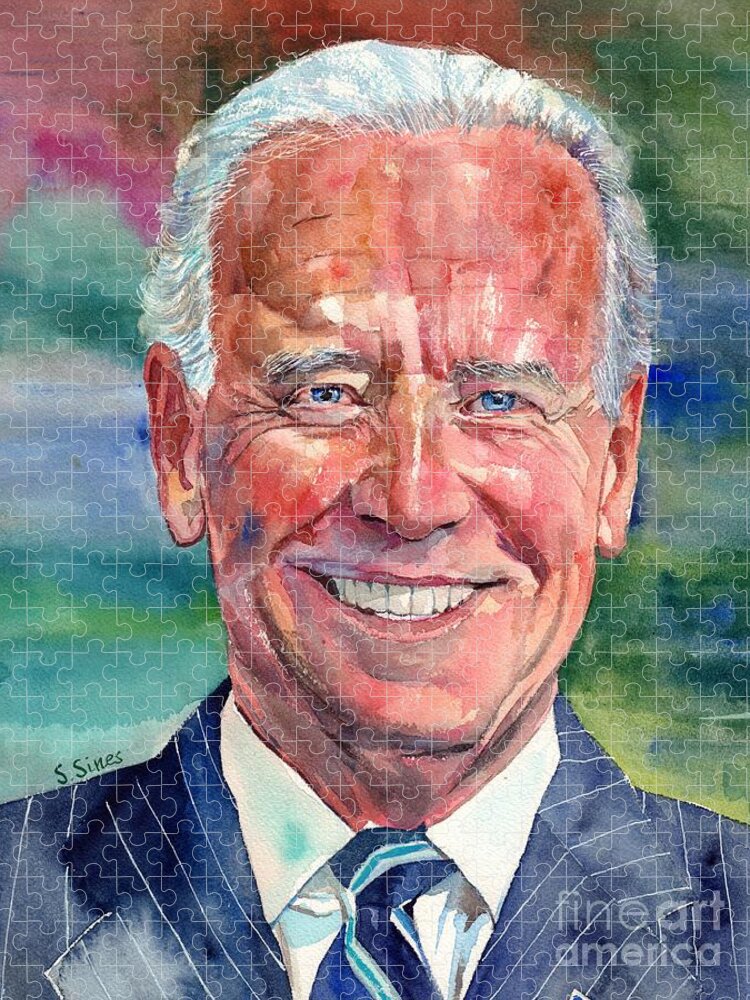 President Jigsaw Puzzle featuring the painting President Joe Biden by Suzann Sines