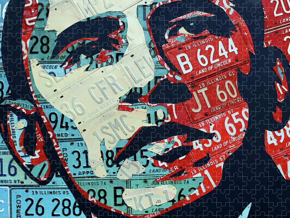 President Jigsaw Puzzle featuring the mixed media President Obama Recycled License Plate Art Portrait by Design Turnpike by Design Turnpike